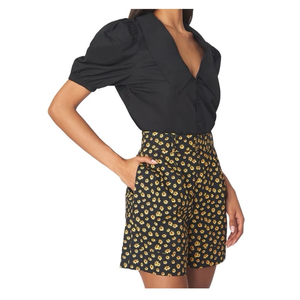 NEW WeWoreWhat Collared Romper Black Ditsy Daisies Romper XL - Picture 2 of 7